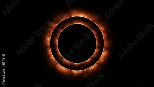Duo Glowing Orange Fire shining Eclipse rotate in moving around black circle motion graphic.
4K Abstract Orange Power Flame Vortex Round Background for your logo.
