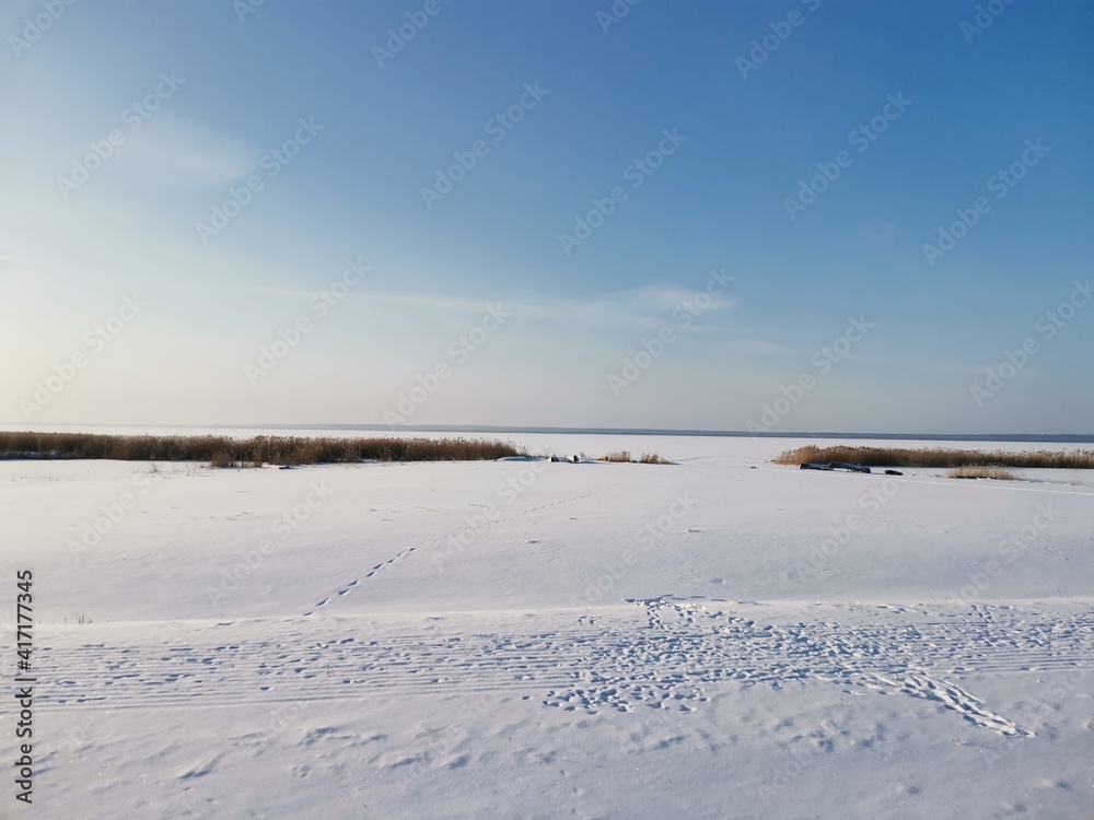 frozen lake in winter