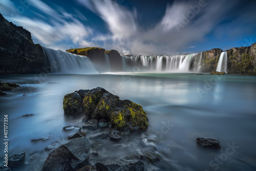 Long exposure view of Godafoss  a waterfalls located in Iceland