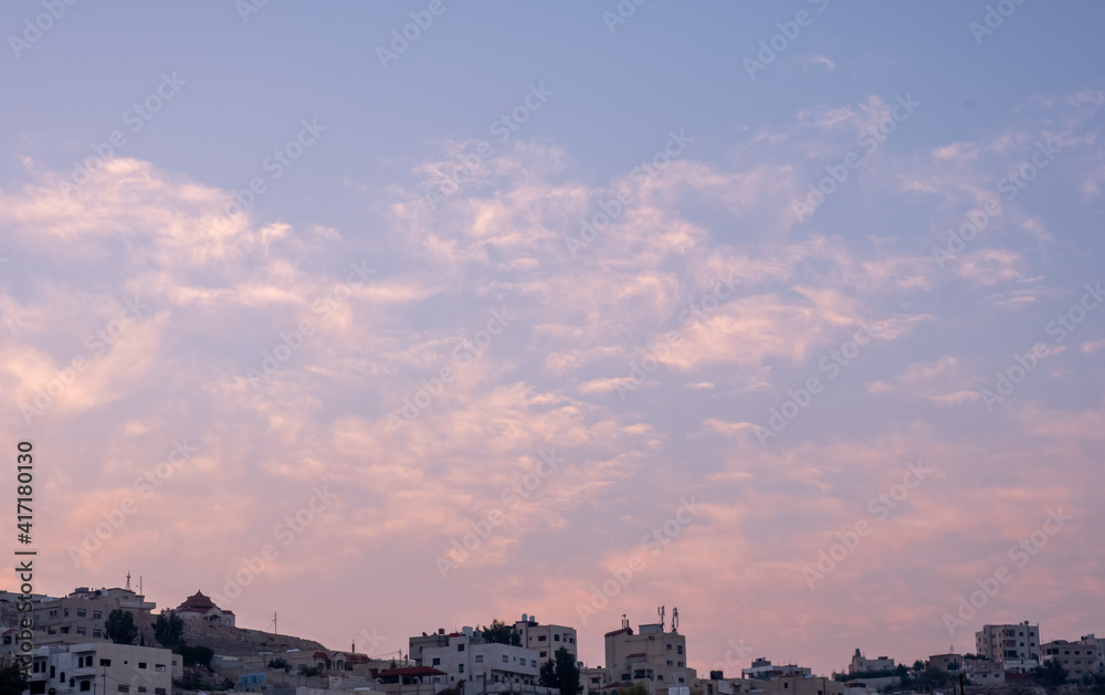 Pinky sky with purple clouds