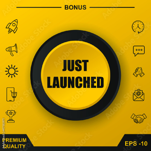  JUST LAUNCHED ICON. YELLOW ROUND BUTTON