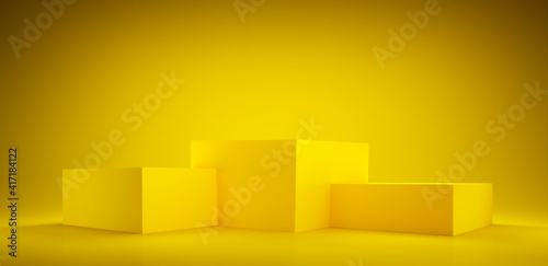 Abstract geometric yellow winner podium - 3d illustration 