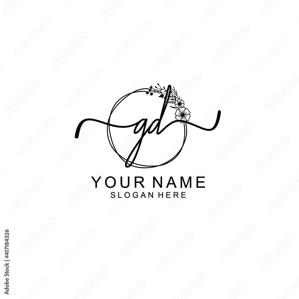 Letter GD Beautiful handwriting logo Letter GD Beautiful handwriting logo