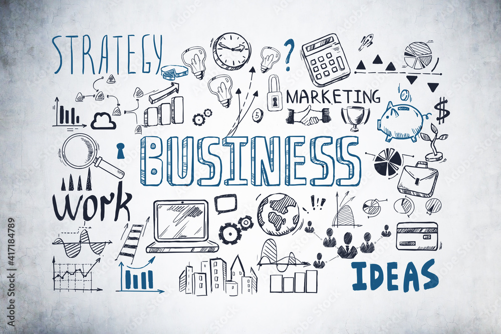 Sketch with business plan on grey background Sketch with business plan on grey background