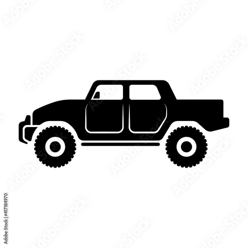 SUV icon. Large off-road vehicle. Black silhouette. Side view. Vector flat graphic illustration. The isolated object on a white background. Isolate. © far700