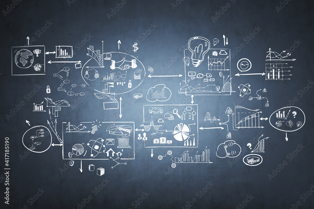 Business strategy and planning mind map drawn on blackboard Business strategy and planning mind map drawn on blackboard