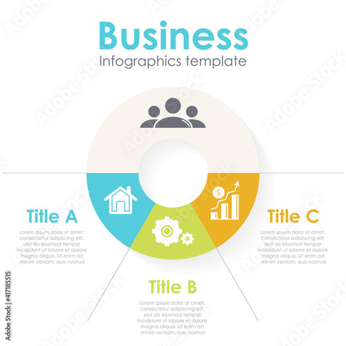 Vector circle chart infographic template for round cycle diagram, graph, web design. Business concept with 3 steps, options or processes. Abstract background.
