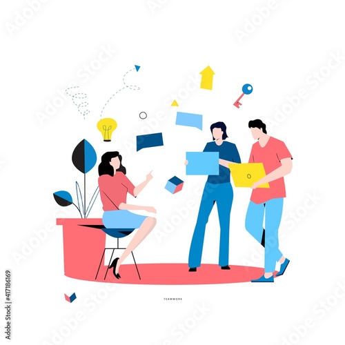 Business meeting flat vector. Business people discussion, team work, business people working together, innovative business approach concept for mobile and web graphics