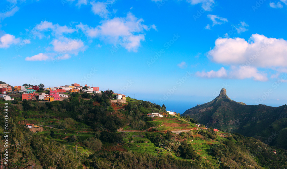Panoramic view over Las Carboneras with Roque de Taborno in the Anaga mountains (Tenerife, Spain)