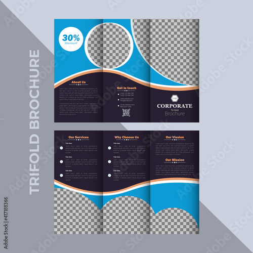 Corporate, business trifold brochure, modern brochure design for the gymnasium, fitness and gym food, and restaurant
