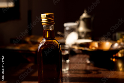 Bottle glass of olive oil