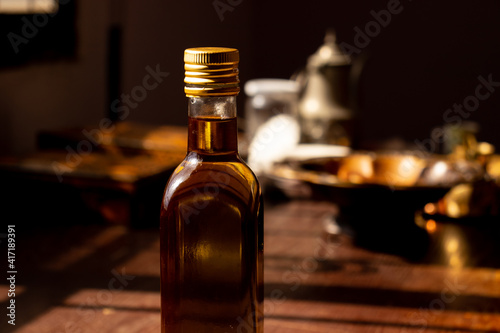 Bottle glass of olive oil