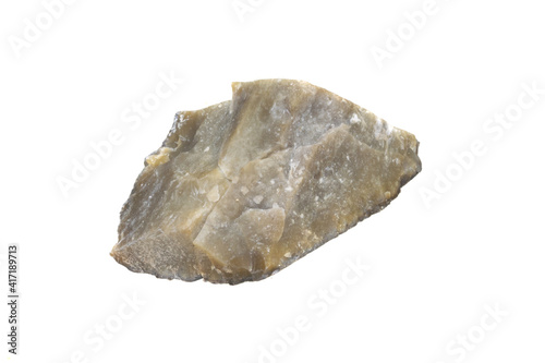 a macro photo of a flint on a white isolated background