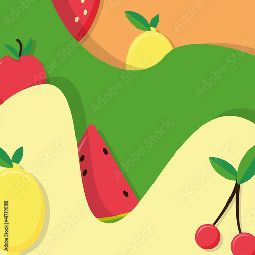 Fototapeta Naklejka Na Ścianę i Meble -  Fruit set with paper effect background. Vector illustration.