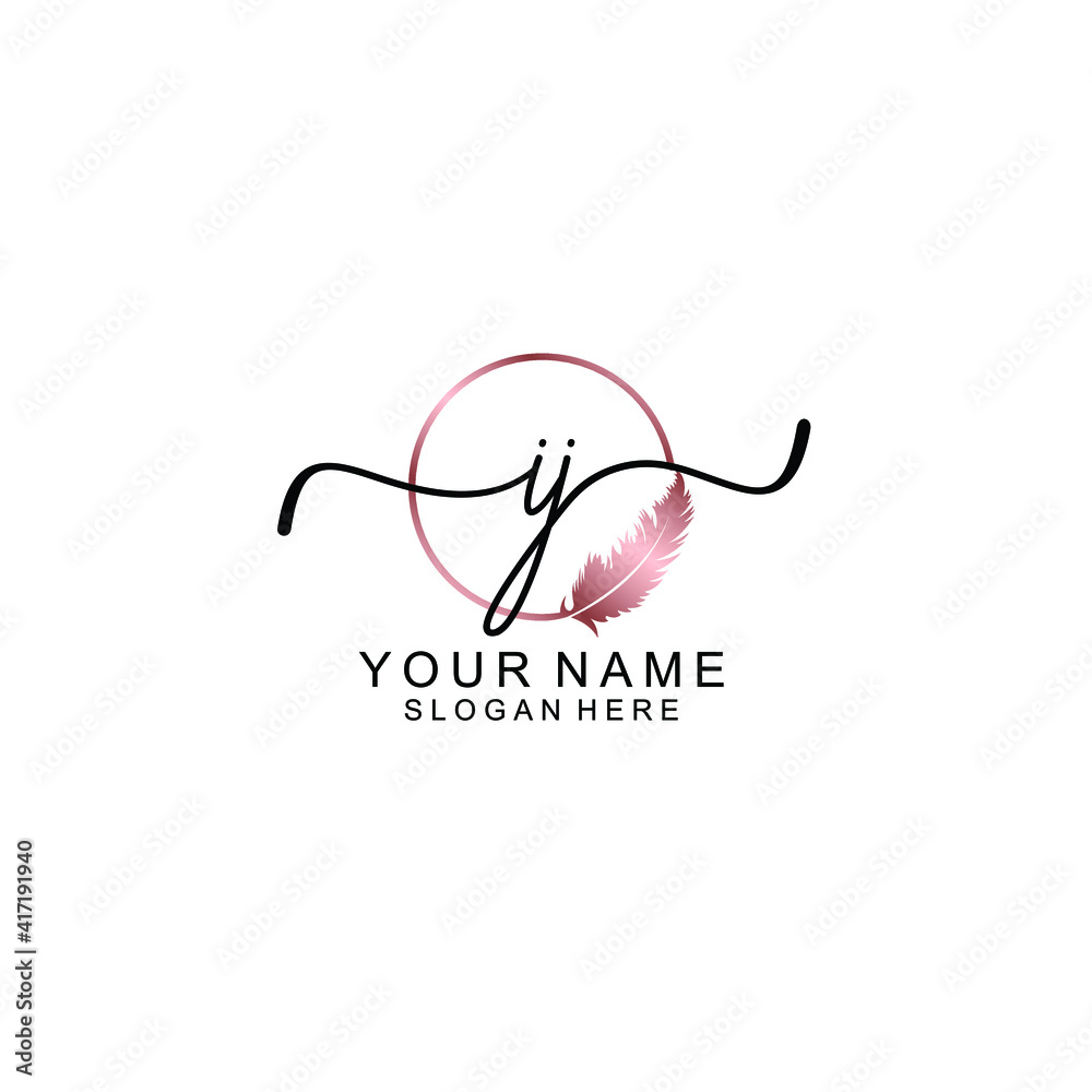 Letter IJ Beautiful handwriting logo Letter IJ Beautiful handwriting logo