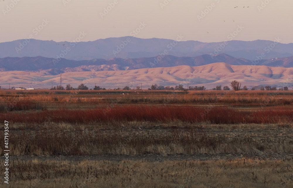 Autumn hues of red glow at Sacramento National Wildlife Refuge in California