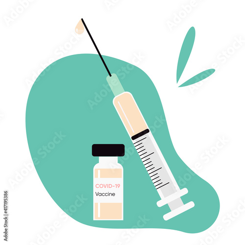 Syringe and COVID-19 vaccine vector illustration. Virus pathogen.