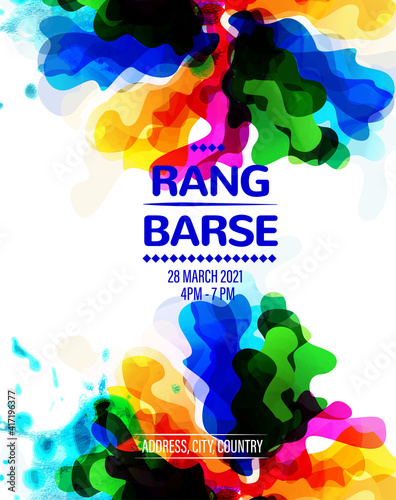 illustration of abstract colorful Happy Holi celebration background for Festival of Colors celebration with in hindi font rang barse photo