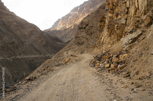 Pamir highway or pamirskij trakt. Landscape around Pamir highway M41 international road, mountains in Tajikistan photo