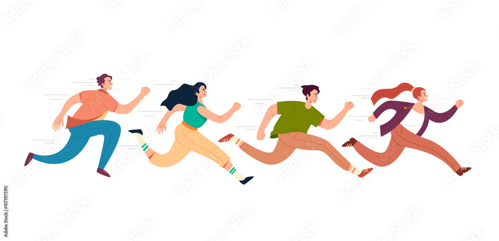 People man womwn students office workers running isolated set. Vector flat graphic design illustration