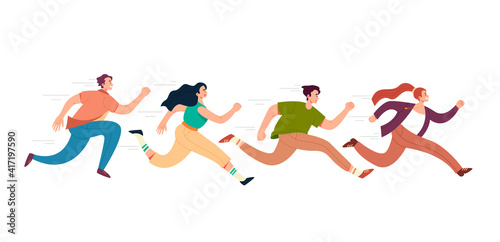 People man womwn students office workers running isolated set. Vector flat graphic design illustration