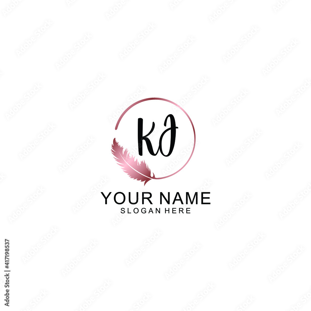 Letter KJ Beautiful handwriting logo Letter KJ Beautiful handwriting logo