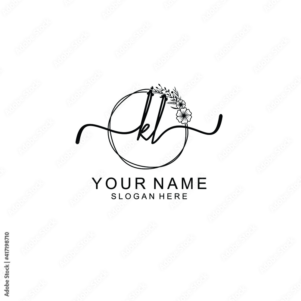 Letter KL Beautiful handwriting logo Letter KL Beautiful handwriting logo