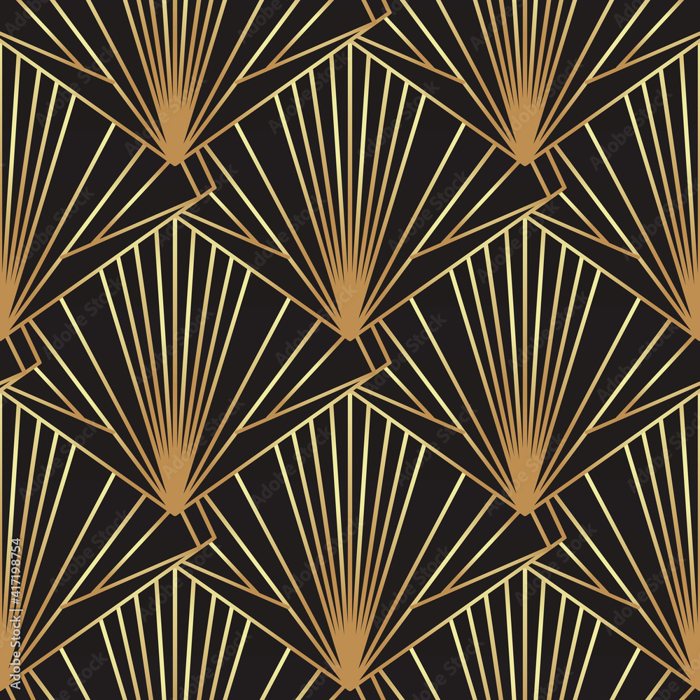 Art deco style geometric seamless pattern in black and gold. Vector  illustration. Roaring 1920 s design. Jazz era inspired . 20 s. Vintage  Fabric, textile, wrapping paper, wallpaper. Stock-Vektorgrafik | Adobe Stock