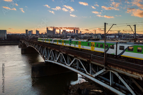 Panoramic view of Warsaw during sunset