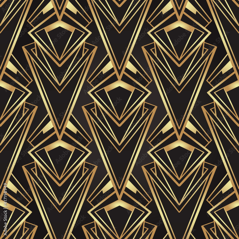 Art deco style geometric seamless pattern in black and gold. Vector illustration. Roaring 1920 s design. Jazz era inspired . 20 s. Vintage Fabric, textile, wrapping paper, wallpaper. Art deco style geometric seamless pattern in black and gold. Vector illustration. Roaring 1920 s design. Jazz era inspired . 20 s. Vintage Fabric, textile, wrapping paper, wallpaper.