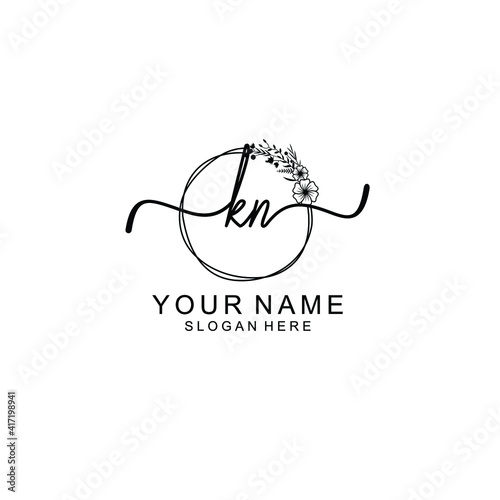 Letter KN Beautiful handwriting logo