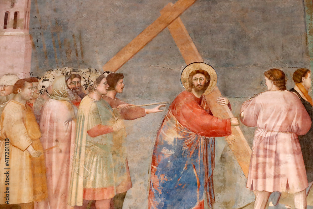 The Scrovegni Chapel. Fresco  by Giotto, 14 th century.  The passion of Christ. The road to Calvary.  Padua. Italy.  31.07.2018