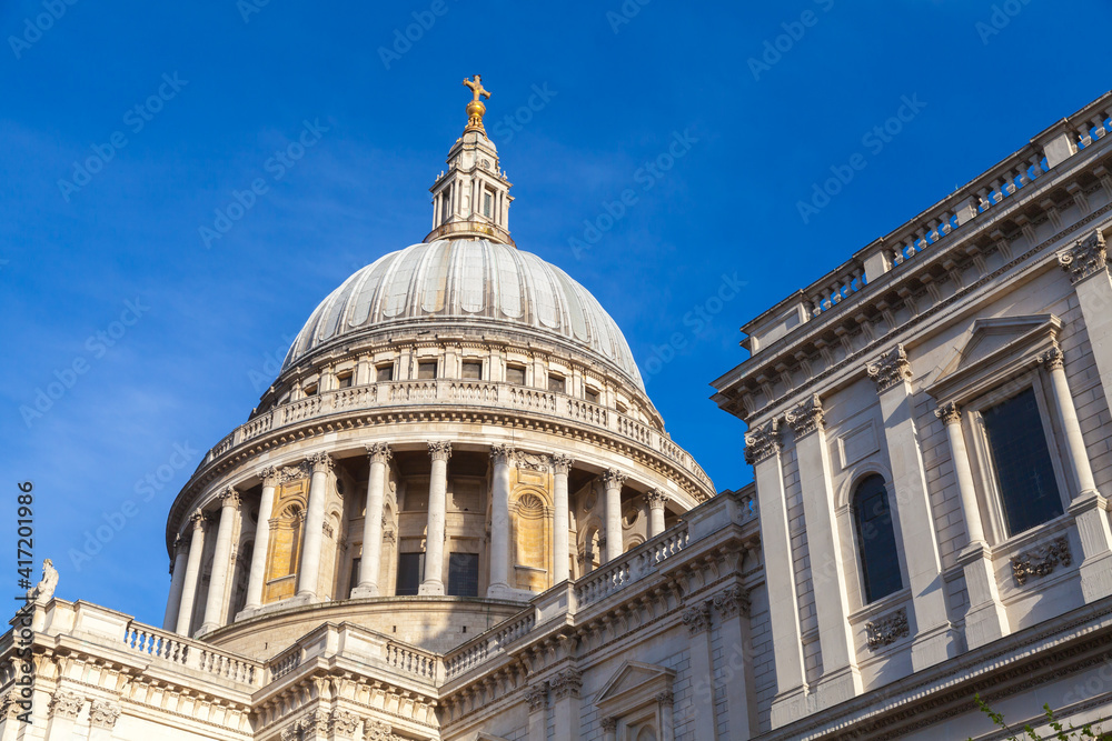 Dome of The Saint Paul Cathedral under blue sky on a sunny day