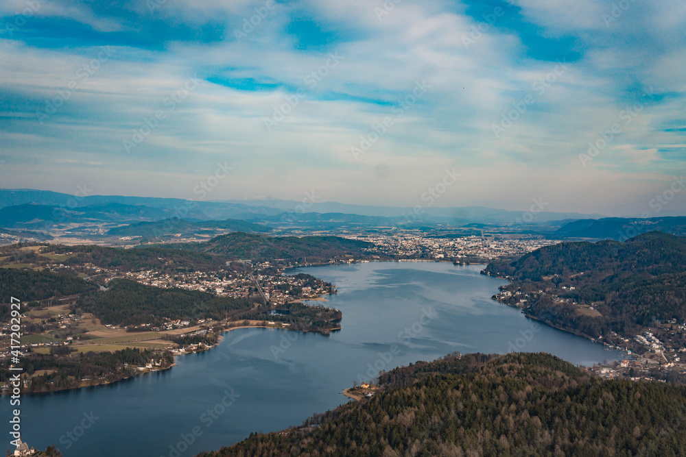 Wörthersee and Klagenfurt view from the Pyramidenkogel Tower