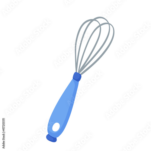 Whisk vector illustration isolated on white background. Cartoon blue whisk flat kitchen tools
