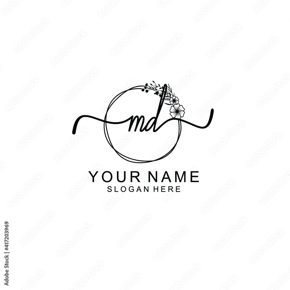 Letter MD Beautiful handwriting logo Letter MD Beautiful handwriting logo