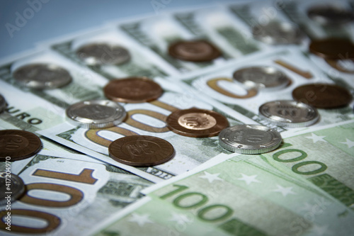 dollars and euro isolated on white background.