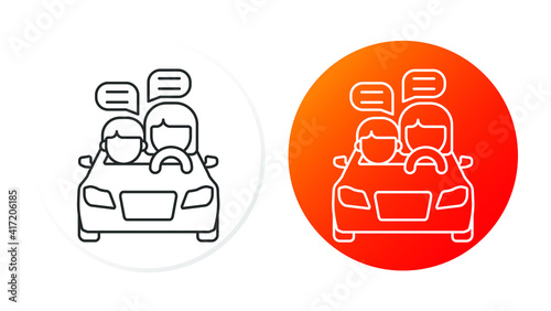 two linear icons on a round substrate, car accident, conversation with passengers