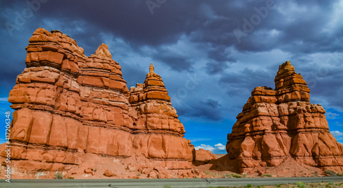 Layered geological formations of red rocks in Canyonlands National Park is in Utah near Moab.