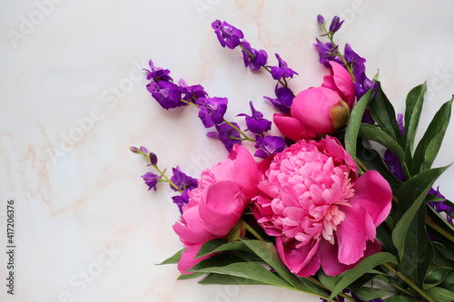 Fototapeta Naklejka Na Ścianę i Meble -  spring flowers. flower arrangement of pink peonies and place for text 