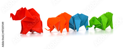 Origami elephants in row