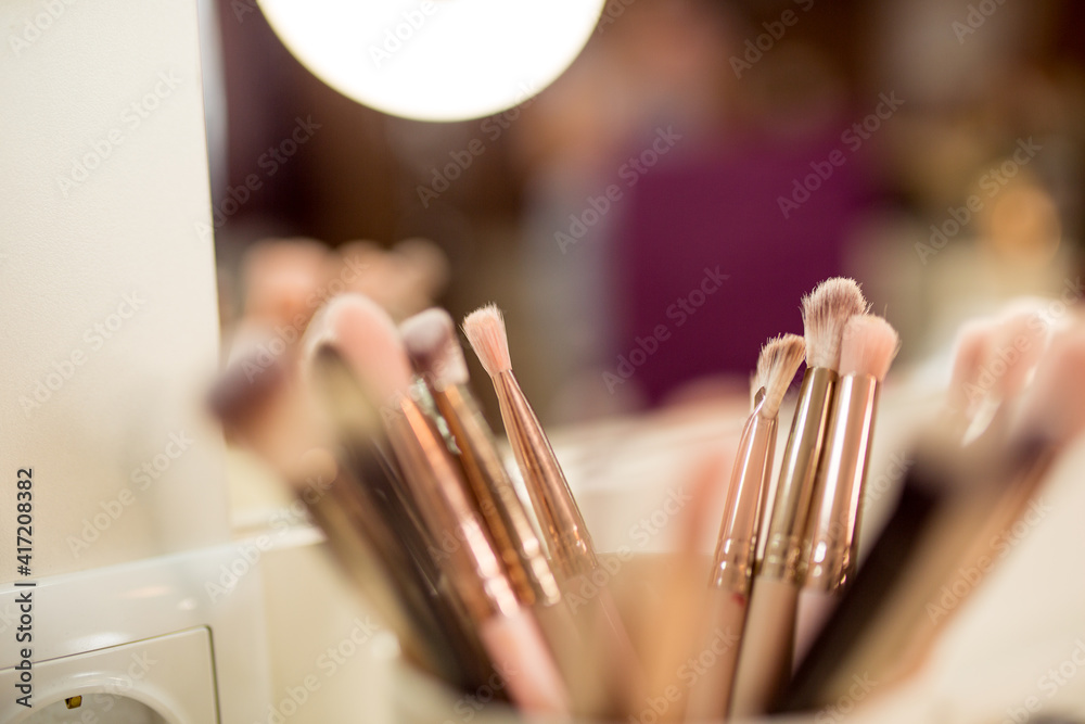 Makeup brush set on table