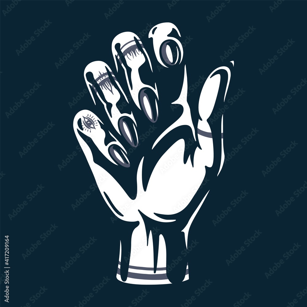 Fototapeta premium Woman wrist . Female hand with fingers and tattoo for nail bar. Element for beauty studio. Fashion, trendy style of fingernails