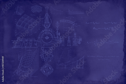 Blueprint For Construction-Engineering Concept Document on used paper with formulas