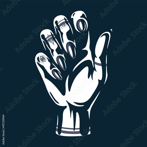 Woman wrist . Female hand with fingers and tattoo for nail bar. Element for beauty studio. Fashion, trendy style of fingernails