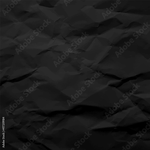 Black crumpled paper texture pattern. Rough grunge old blank. Vector abstract background.