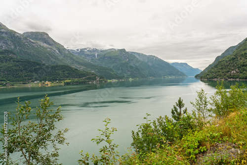 Mountain sea fjord landscape view, Norway, Odda