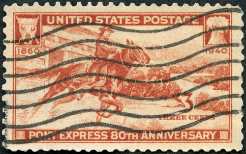 USA - 1940: shows Postrider, pony express 80th anniversary, 1940