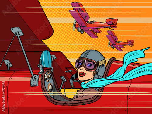 female retro pilot. aviation and piloting