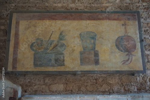 Fresco on the wall of the ancient roman thermopolium photo